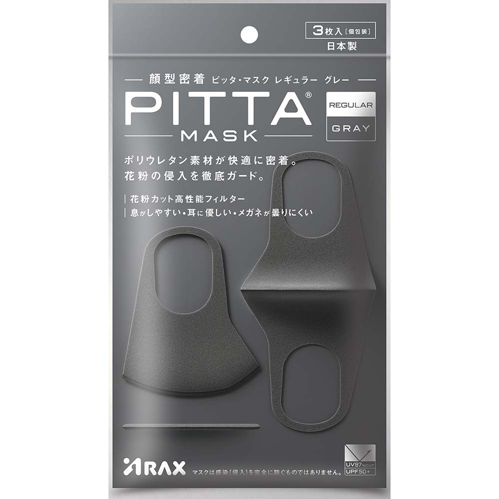 ＰＩＴＴＡ　ＭＡＳＫ　ＲＥＧＵＬＡＲ　ＧＲＡＹ　Ｊ　３Ｐ　３枚