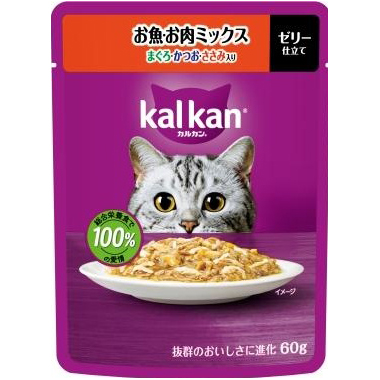 ＫＰ１２１カルカン　パウチ　お魚・お肉ミックス　マグロ　カツオ　ササミ入　６０ｇ