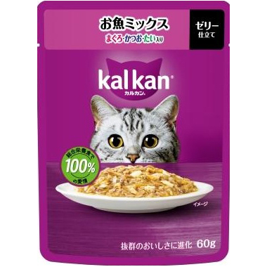 ＫＰ１２２カルカン　パウチ　お魚ミックス　まぐろ　かつお　たい入　６０ｇ