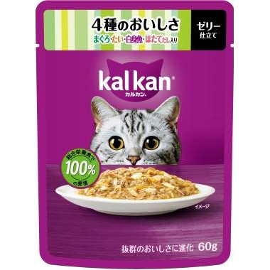 ＫＰ１３４カルカン　パウチ　４種のおいしさ　マグロ　タイ　白身　ホタテダシ　６０ｇ