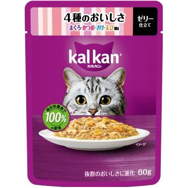 ＫＰ１３５カルカン　パウチ　４種のおいしさ　マグロ　カツオ　サケ　エビ風味　６０ｇ
