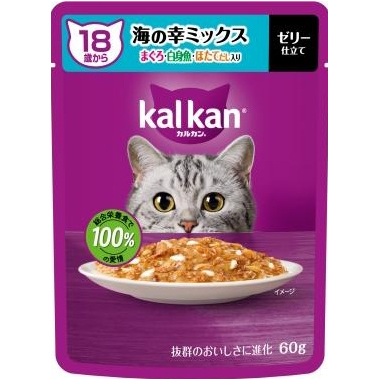 ＫＰ１５８カルカン　パウチ　１８歳　海の幸ミックス　マグロ　白身魚　ホタテ　６０ｇ