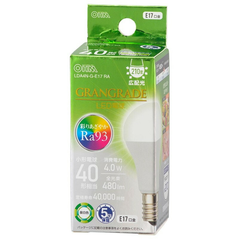 高演色小形LED電球40形 昼白色 LDA4N－G－E17 RA