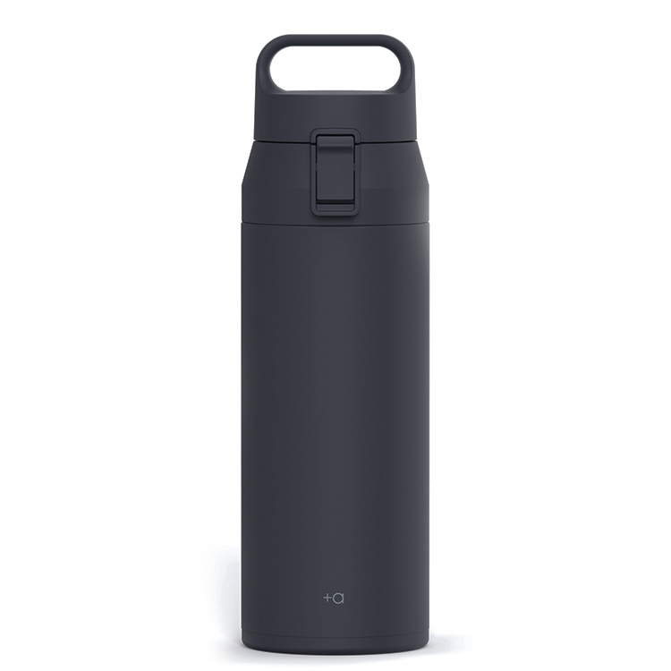 ＋a ハンドル付きワンプッシュステンレスボトル ブラック 500ml