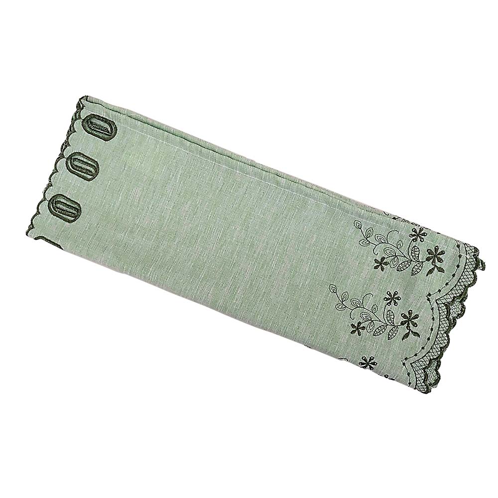 麻風刺繍カフェカーテン グリーン 20穴　約巾97x45cm