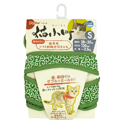 猫小町ソフトハーネスリード 唐草　S グリーン