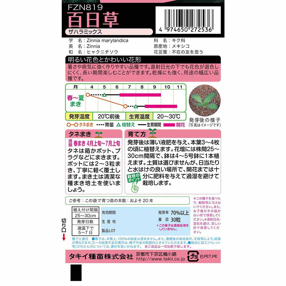 百日草 ザハラミックス　春まき
