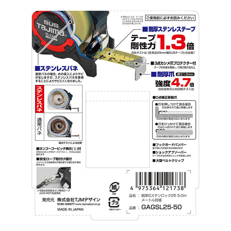 剛厚Ｇステンロック２５　５．０ｍ　メートル　ＧＡＧＳＬ２５－５０