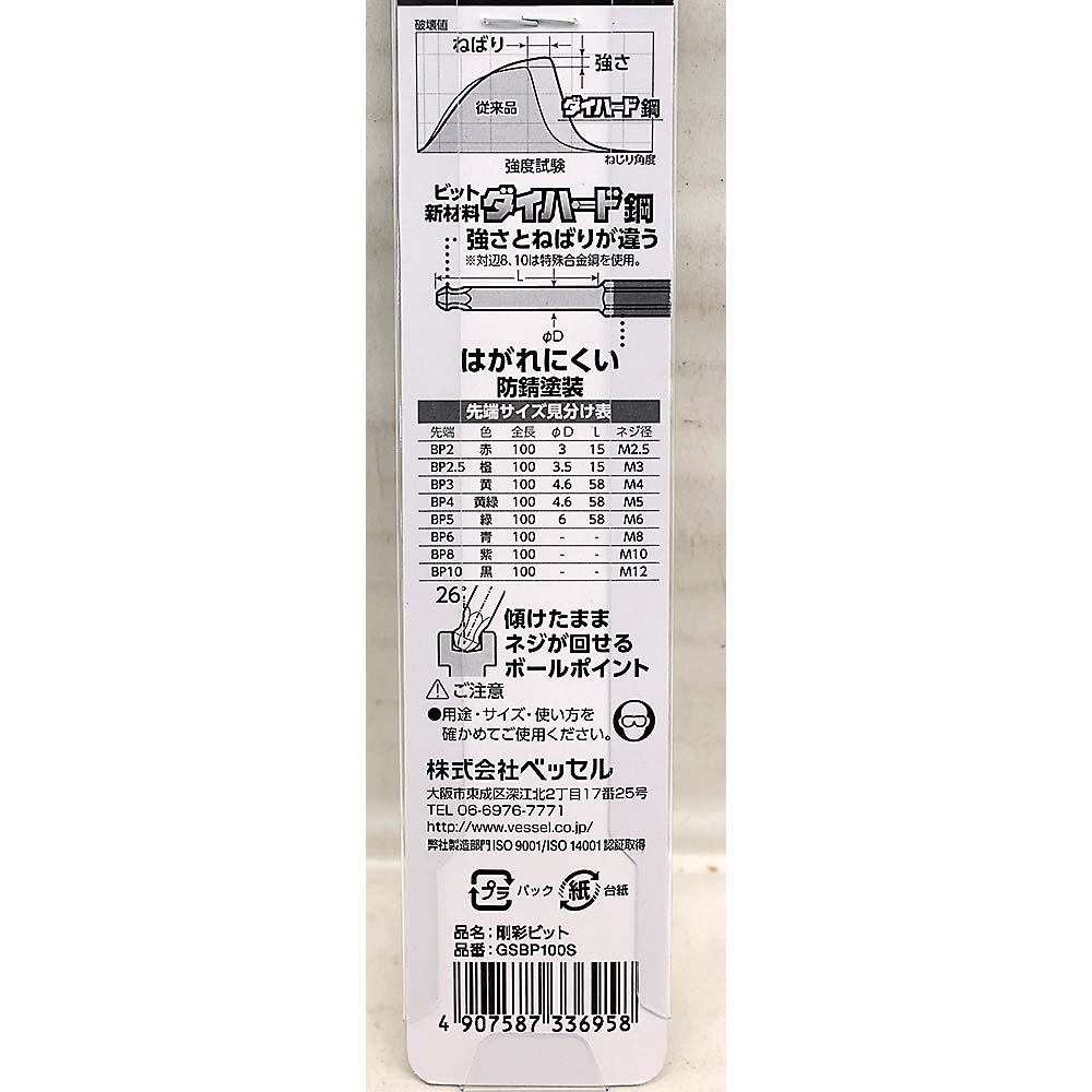 ベッセル 片頭ボールポイント 剛彩ビット GSBP100S