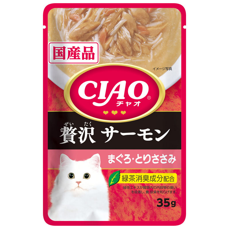 CIAOパウチ贅沢サーモン　まぐろ・とりささみ　35g