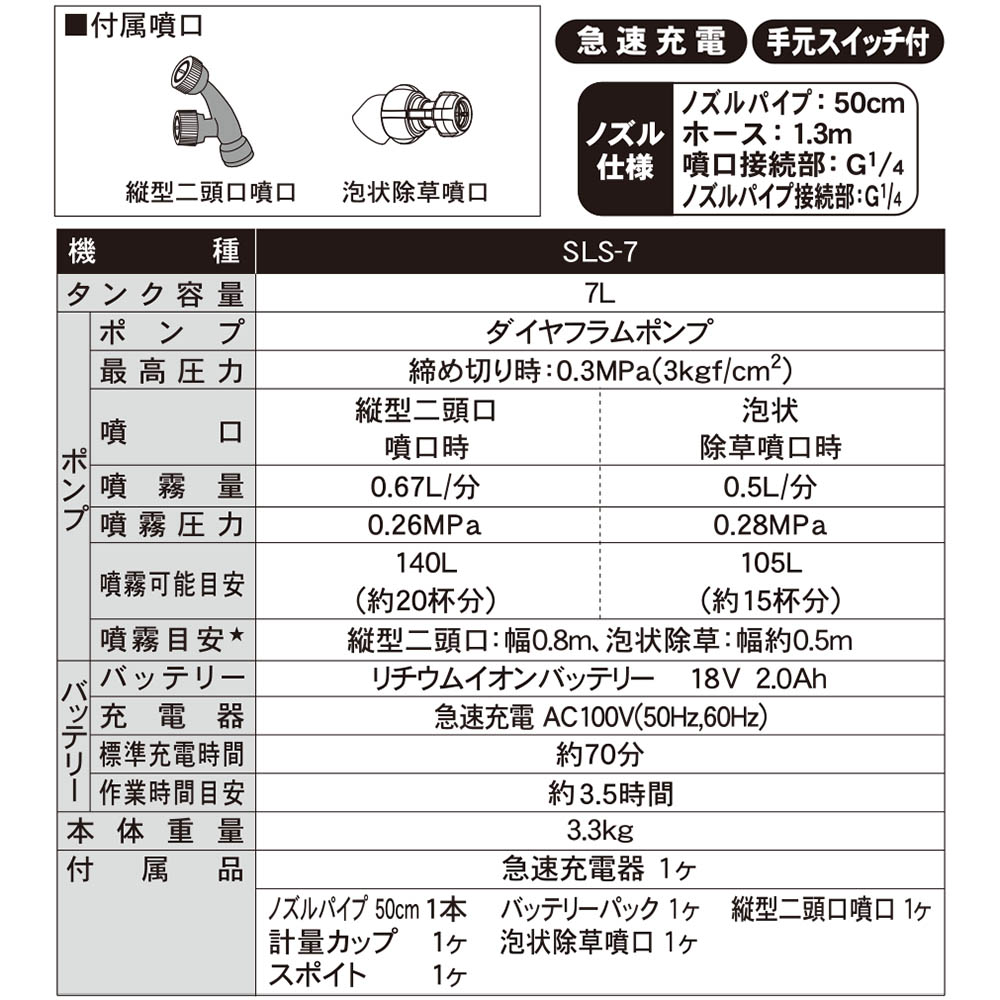 背負い式充電噴霧器7L　SLS-7