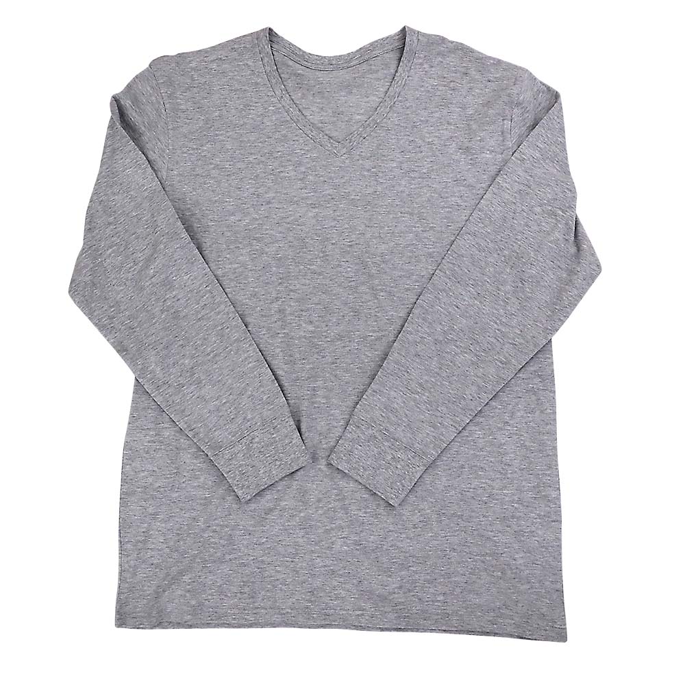 VネックナガソデTシャツ綿100%　19MJ-04 グレー L