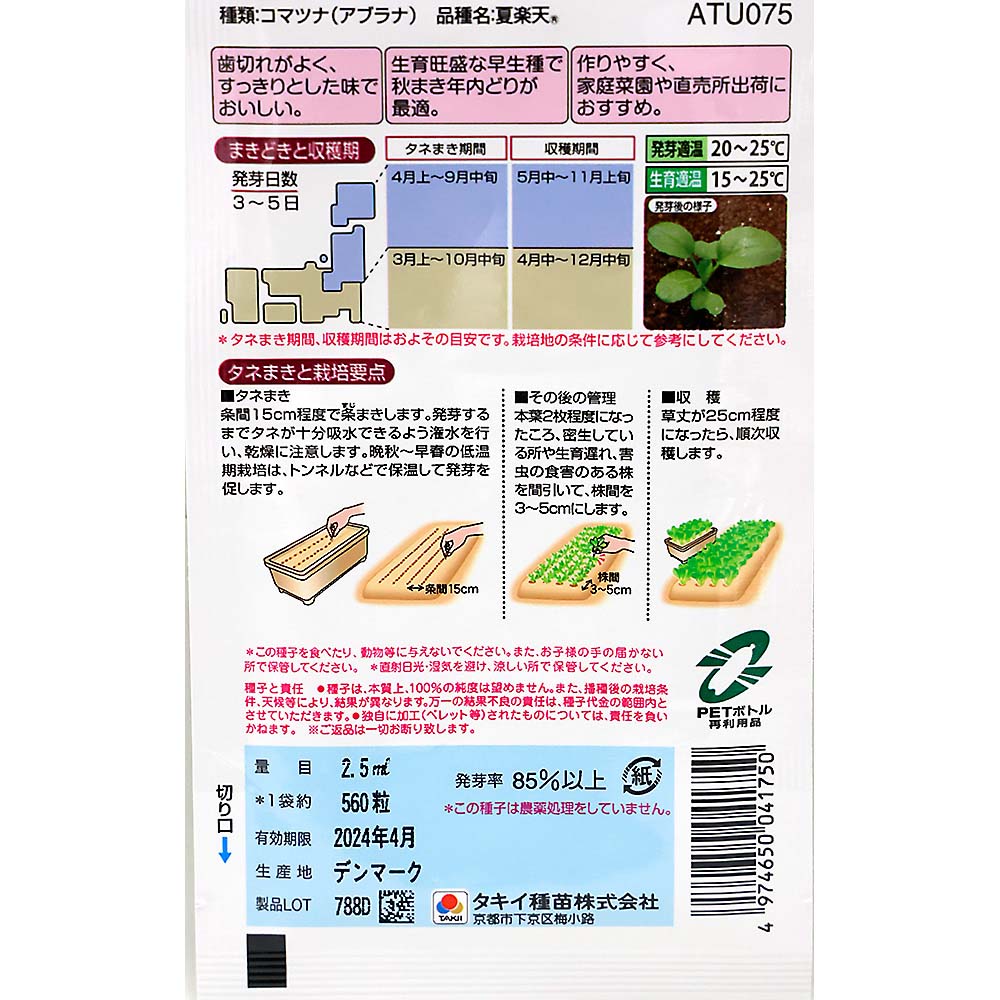 作りやすい小松菜 夏楽天　春秋兼用