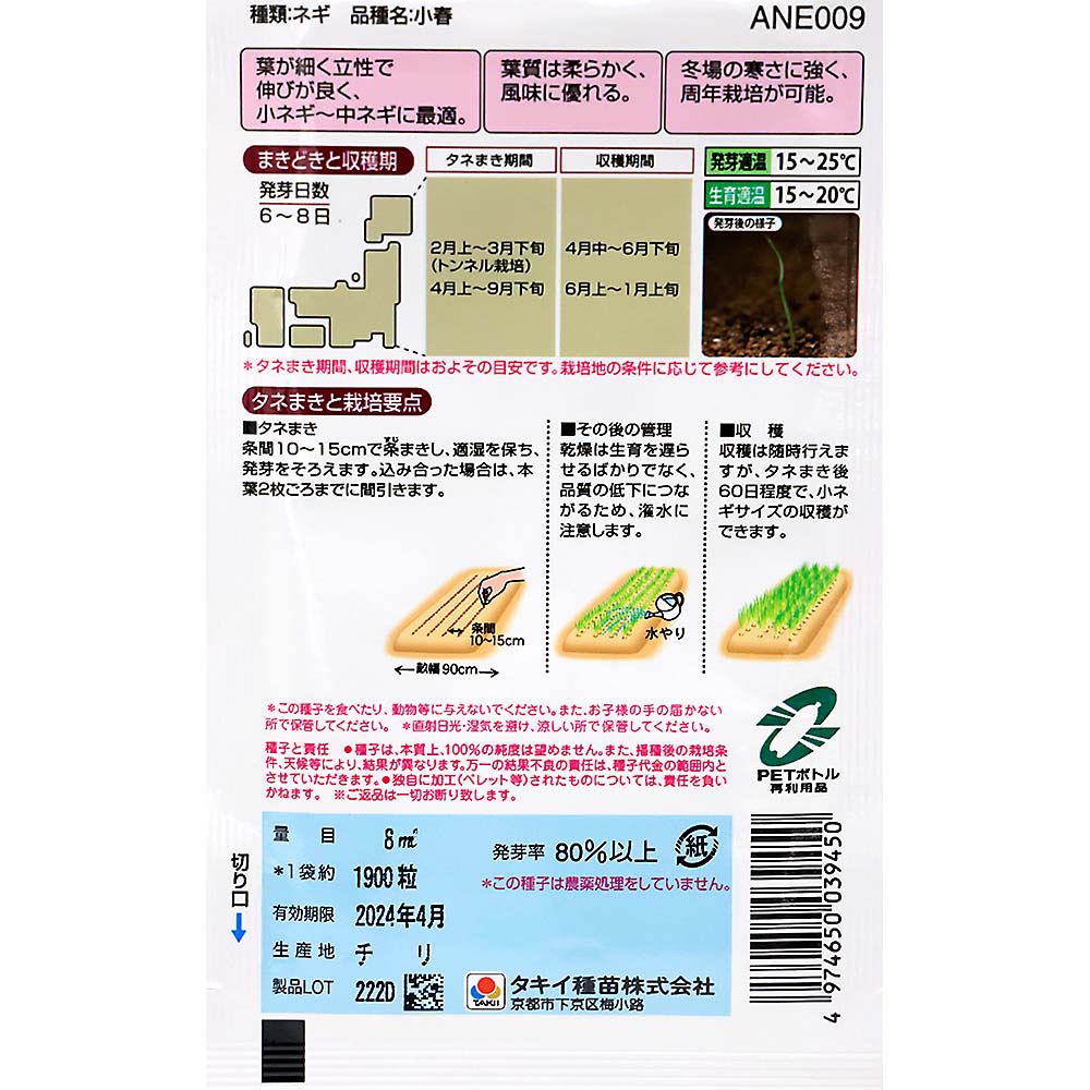 いつでも作りやすい葉ねぎ 小春　春秋兼用