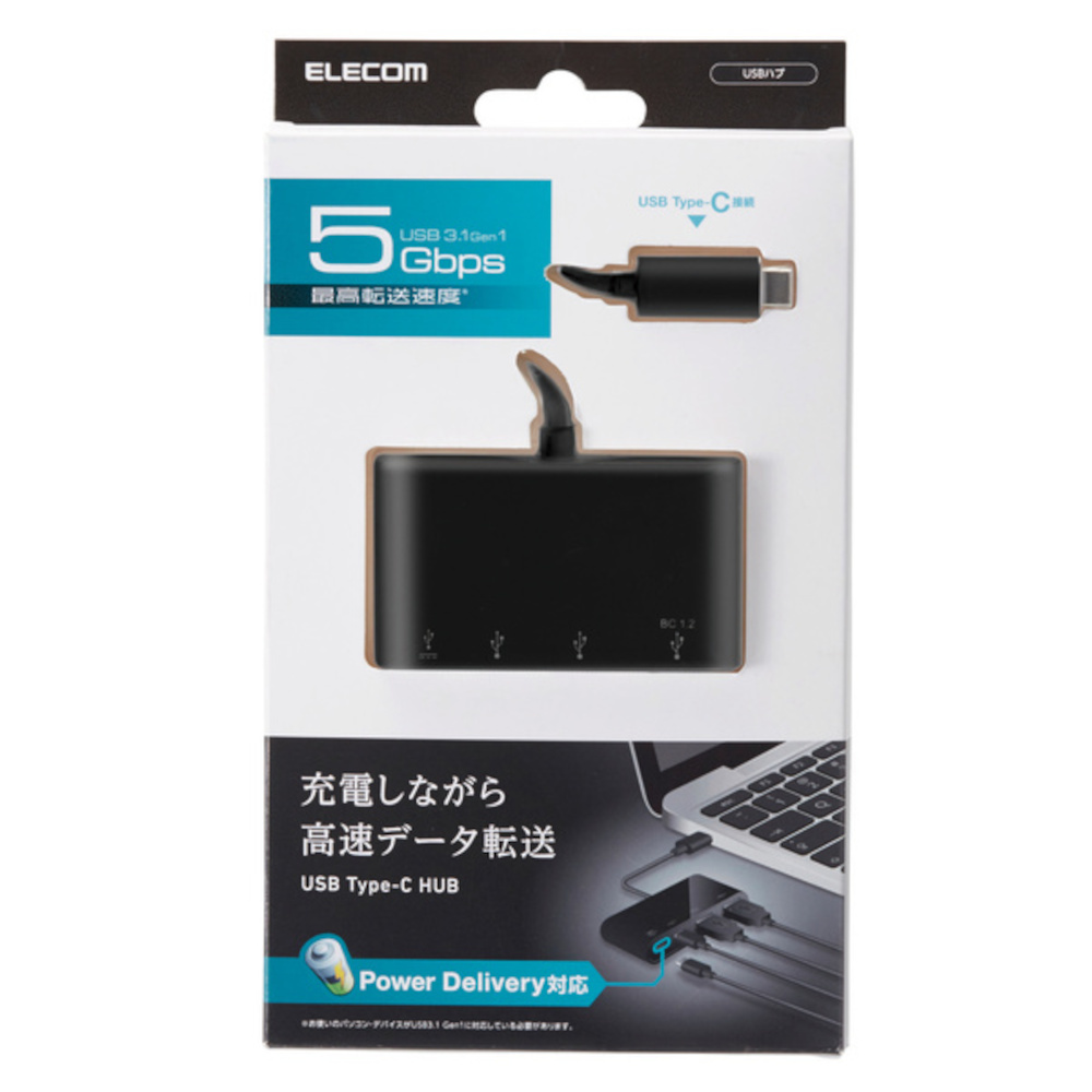 USBHUB/USB3.1(Gen1)/PD対応/Type-C/AメスCメス2ポート　U3HC-A423P5BK