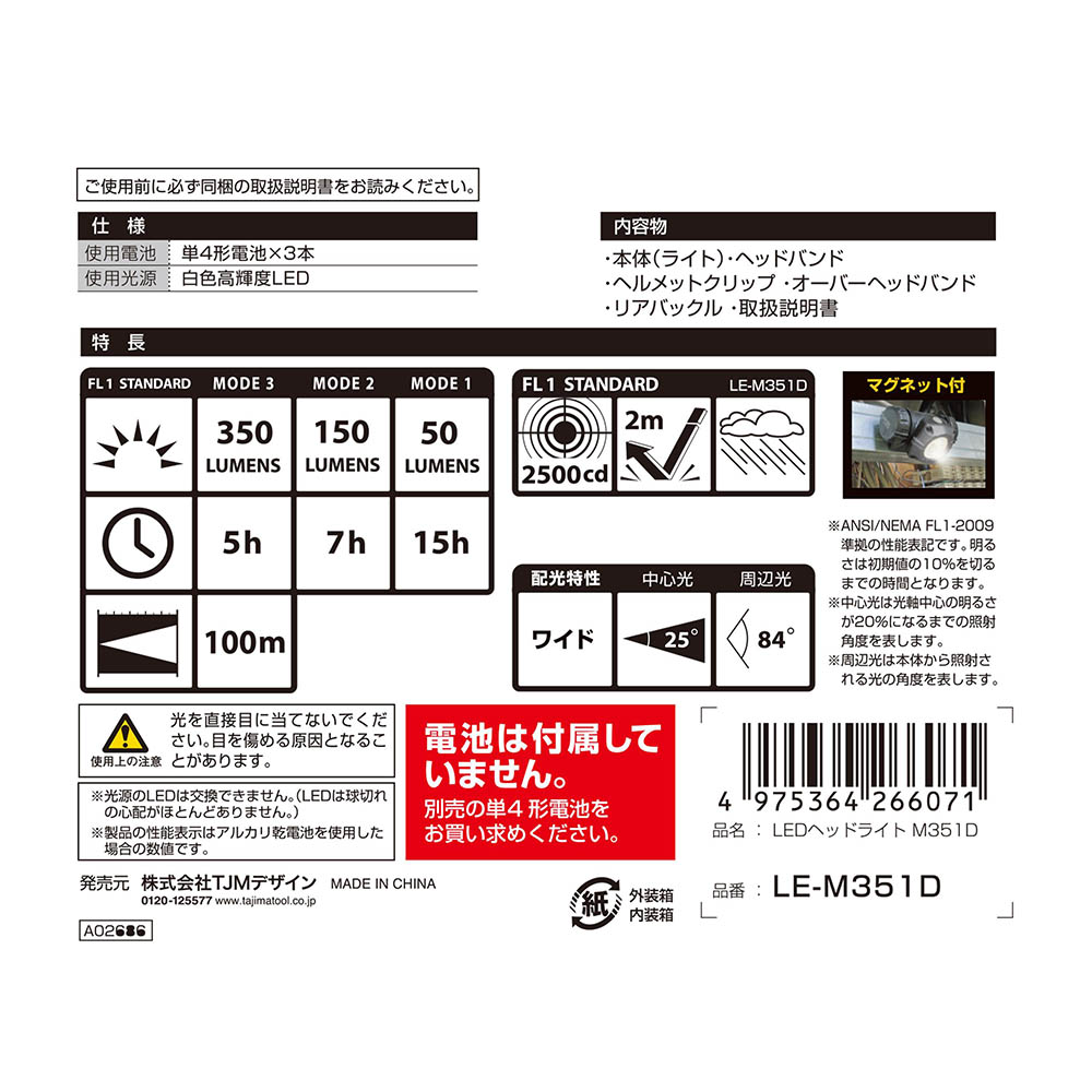 ＬＥＤヘッドライト　Ｍ３５１Ｄ