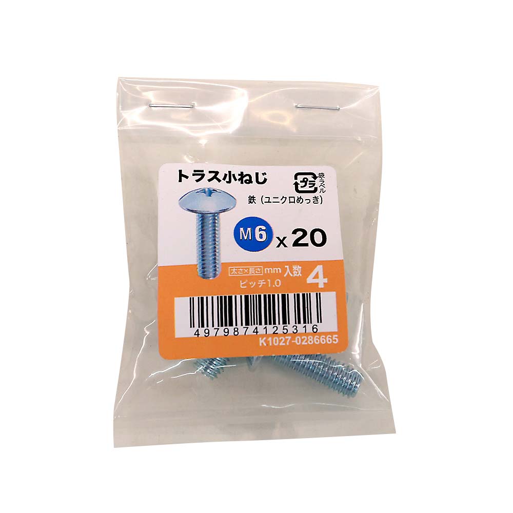 トラス小ねじユニクロ (4入)　M6X20