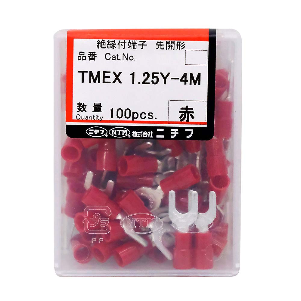 絶縁被覆付Ｙ端子　１００入　ＴＭＥＸ　１．２５Ｙ－４Ｍ　ＲＥＤ　１００