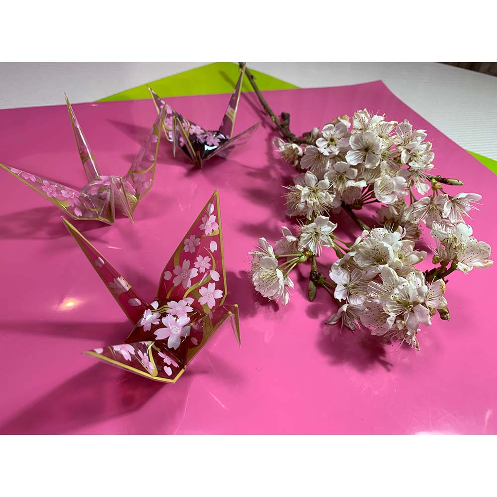 オリエステルおりがみ　桜模様の鶴　ＫＫＷ－２５