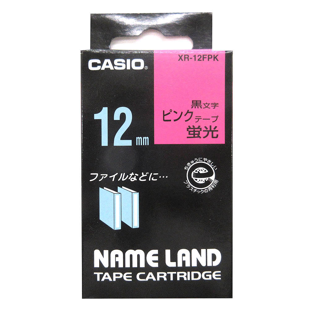 カシオ ネームランドテープ XR-12FPK　蛍光ピンク/黒文字