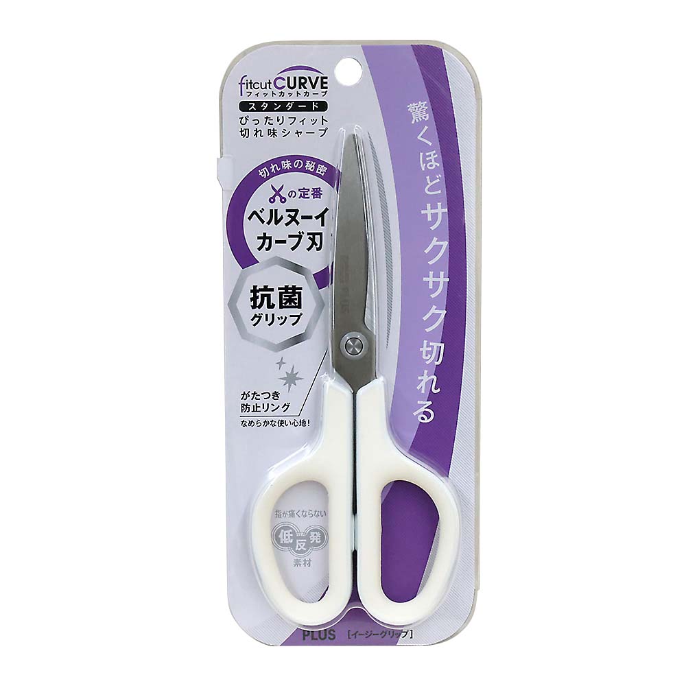 プラス ハサミ フィットカットカーブ抗菌 ホワイト　35735