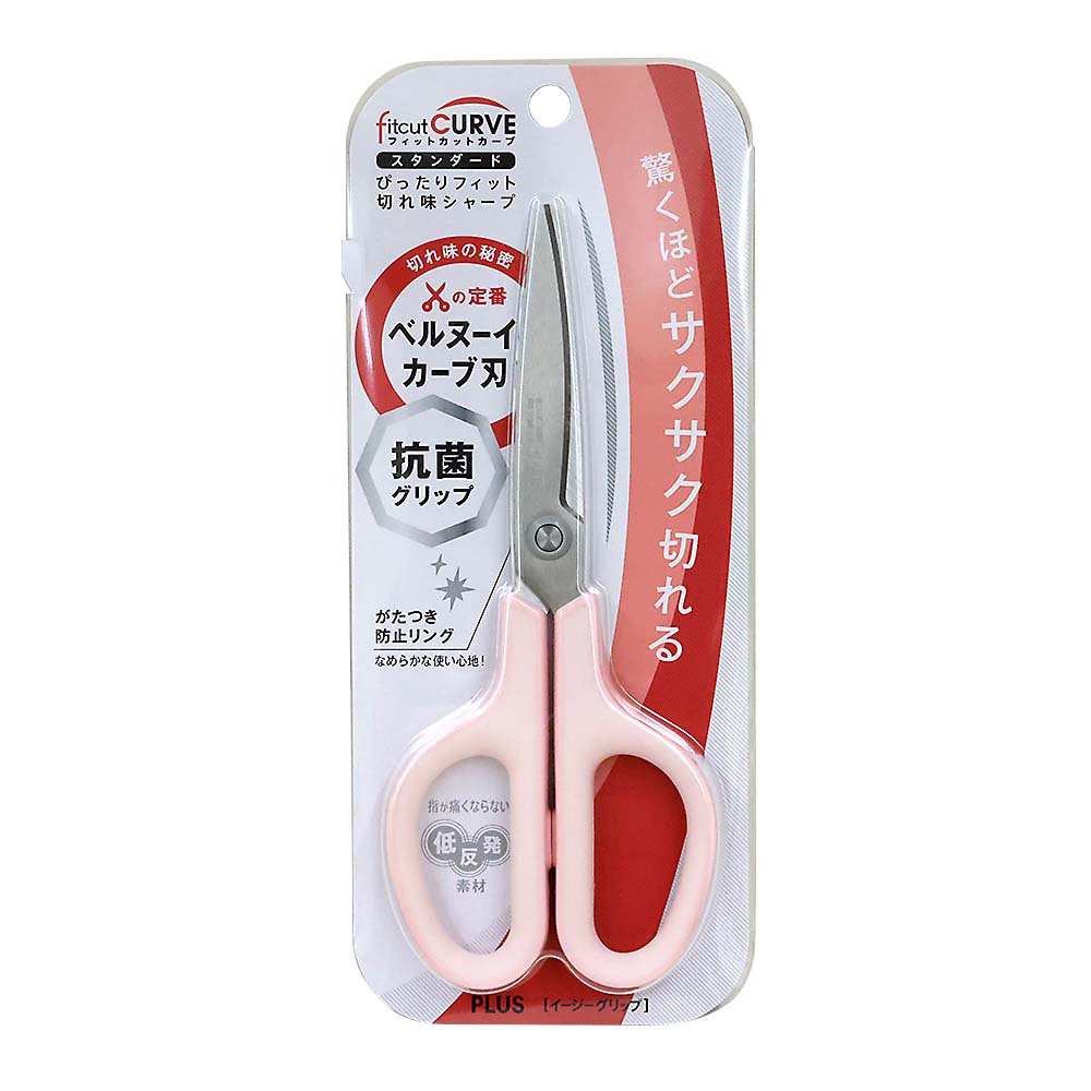 プラス ハサミ フィットカットカーブ抗菌 ピンク　35737
