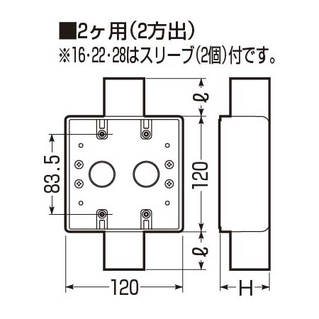 露出スイッチボックス　SW2-16W