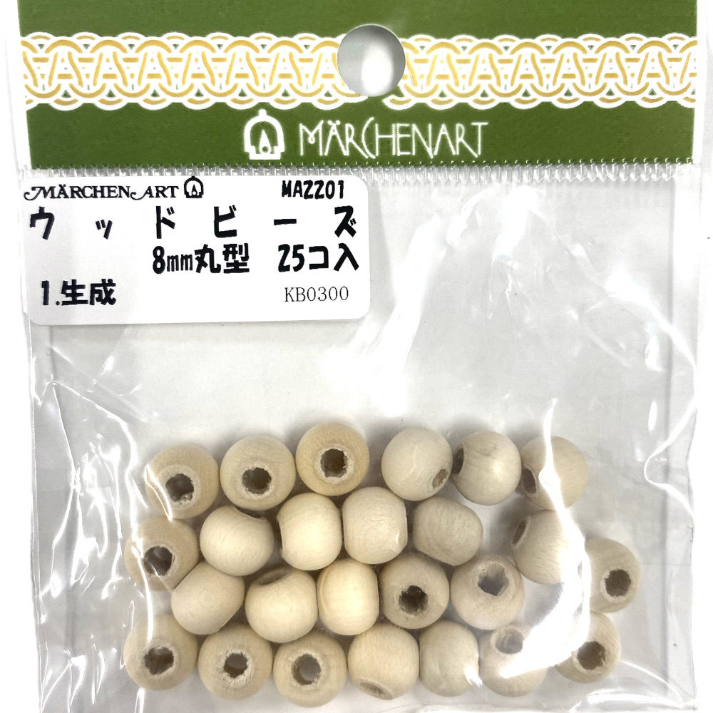 マクラメウッドビーズ　丸型　８ＭＭ　ＭＡ２２０１　生成　ＭＡ２２０１