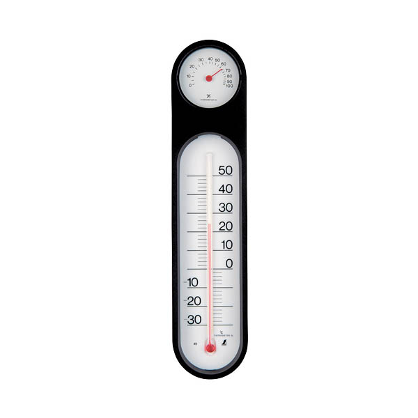 プラスチック温湿度計 オーバル ブラック