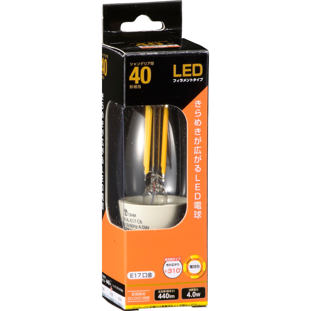 LED電球フィラメントシャンデリア球40形E17電球色　LDC4L-E17 C6