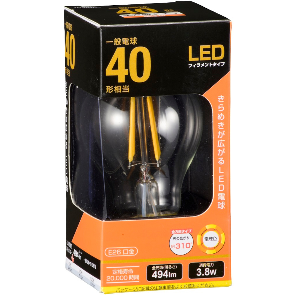 LED電球フィラメント一般電球40形E26電球色　LDA4L C6