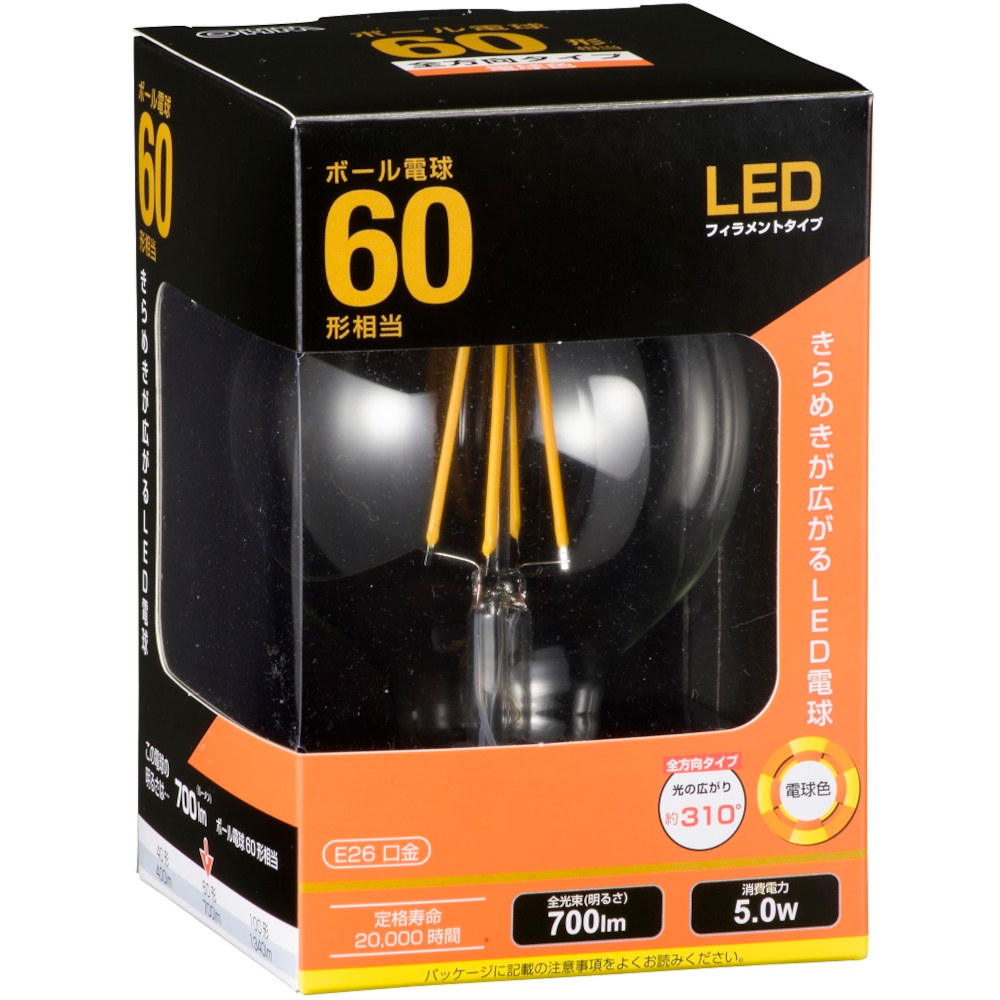 LED電球フィラメントボール電球60形E26電球色　LDG5L C6