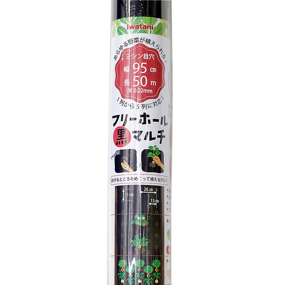 イワタニ　菜園用フリーホールマルチ　黒　０．０２ｘ９５ｃｍｘ５０ｍ