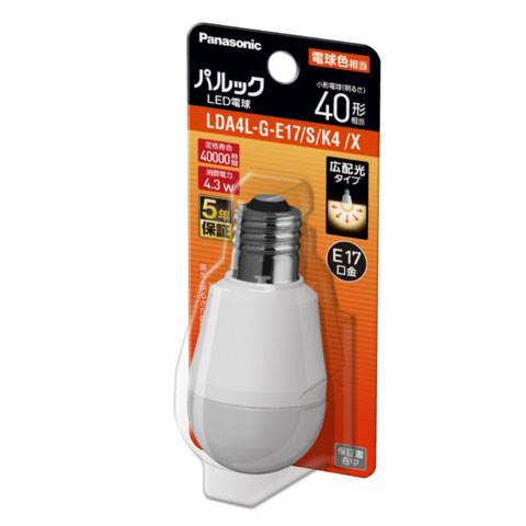 パルックＬＥＤ電球　Ｅ１７ブリスター　ＬＤＡ４ＬＧＥ１７ＳＫ４Ｘ