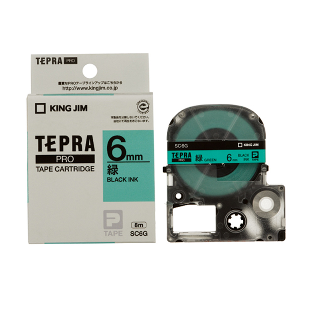 キングジム テプラPROテープ SC6G　緑/黒文字