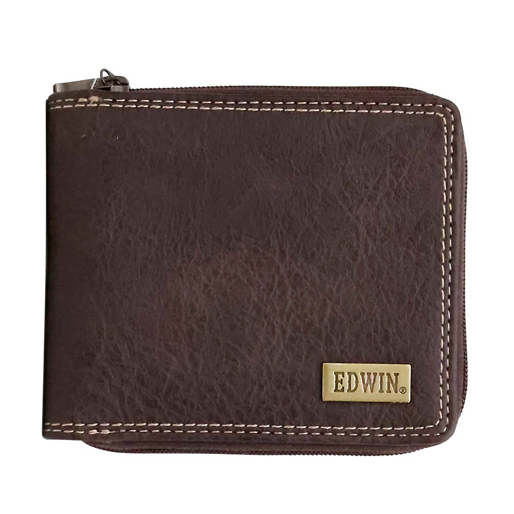 EDWINメタルプレート シボ合皮 R-ZIP二つ折財布　71.D/BROWN