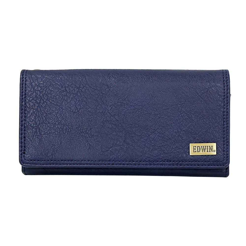 ＥＤＷＩＮメタルプレート　シボ合皮　長財布　３０．ＮＡＶＹ