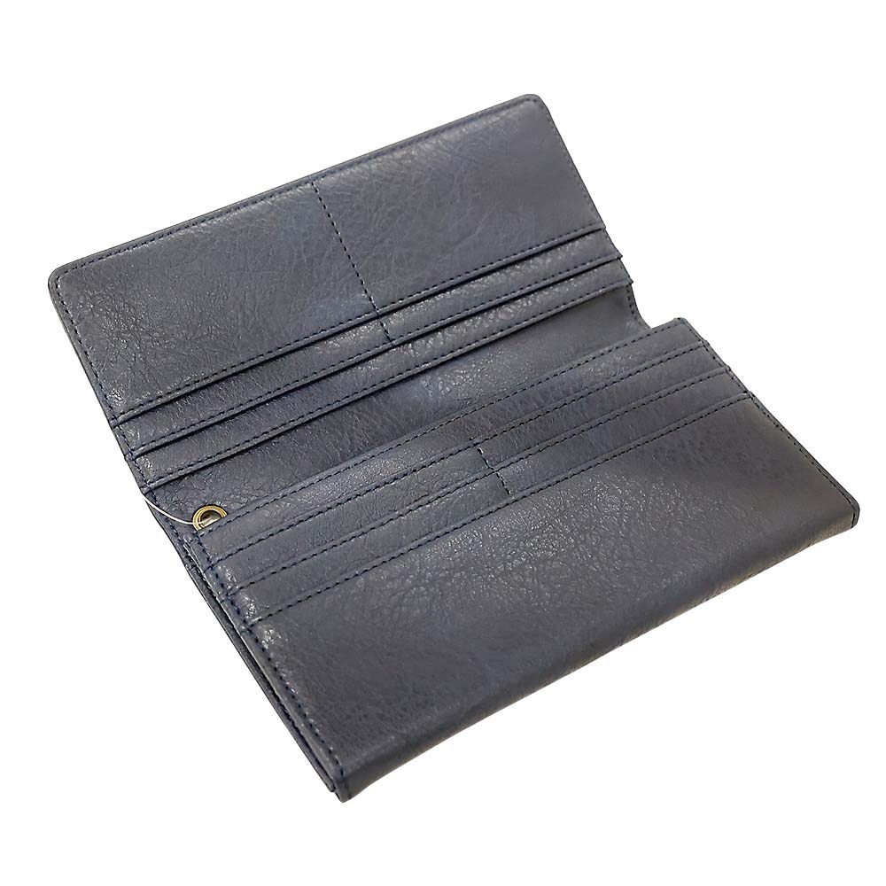 ＥＤＷＩＮメタルプレート　シボ合皮　長財布　３０．ＮＡＶＹ