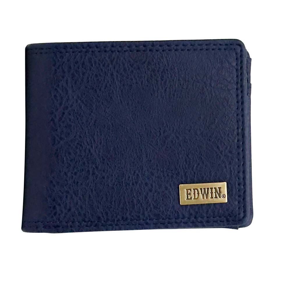 EDWINメタルプレート シボ合皮 二つ折財布　30.NAVY