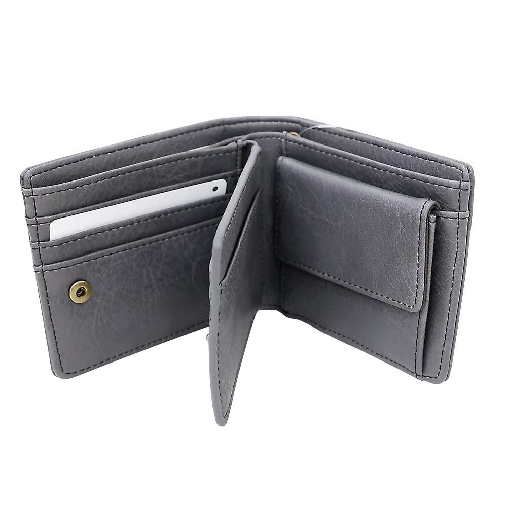 ＥＤＷＩＮメタルプレート　シボ合皮　二つ折財布　５４．ＧＲＡＹ