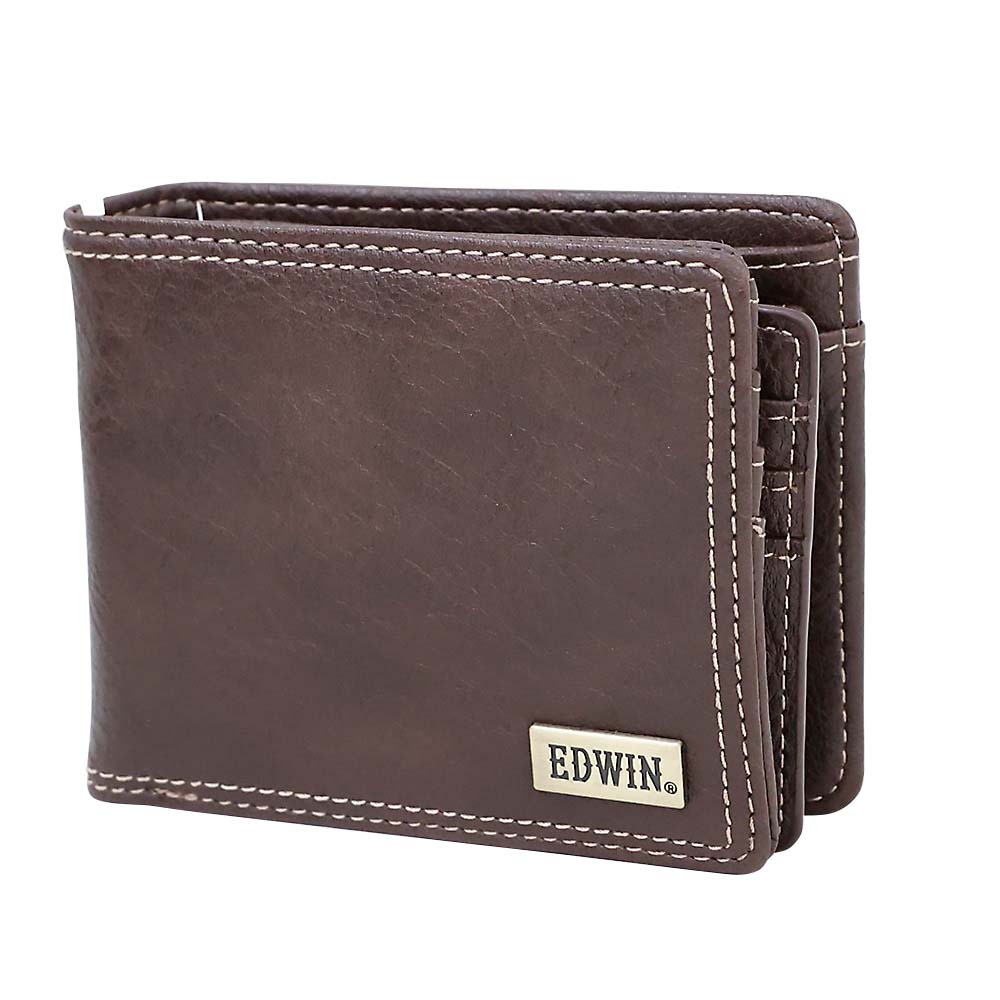 ＥＤＷＩＮメタルプレート　シボ合皮　二つ折財布　７１．Ｄ／ＢＲＯＷＮ