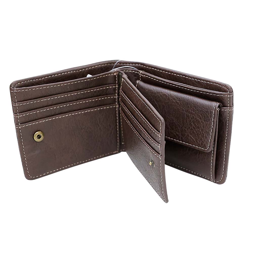 ＥＤＷＩＮメタルプレート　シボ合皮　二つ折財布　７１．Ｄ／ＢＲＯＷＮ