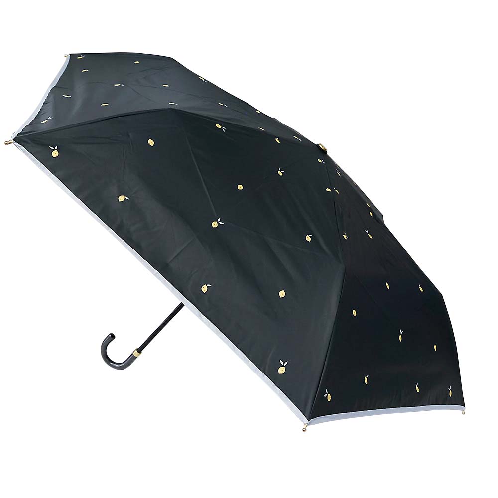 晴雨兼用折傘 レモン ブラック 50cm
