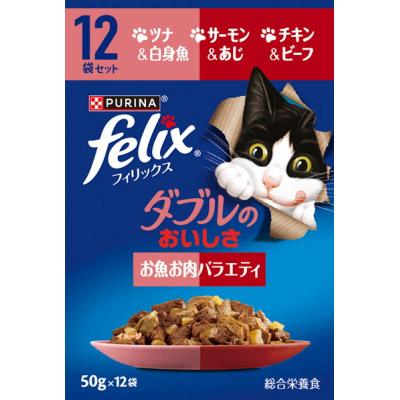 ｆｅｌｉｘパウチ　Ｗお魚お肉Ｖ　１２Ｐ　５０ｇ＊１２Ｐ