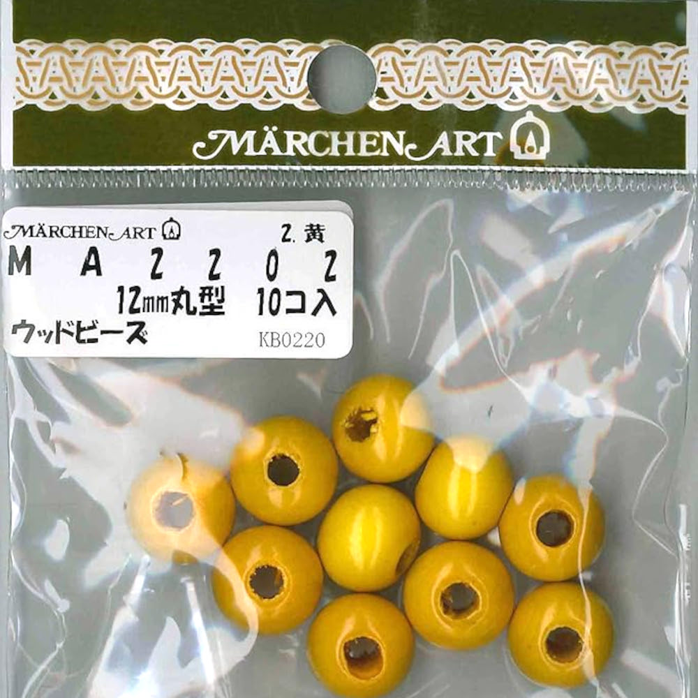 マクラメウッドビーズ　丸型　１２ｍｍＭＡ２２０２黄　ＭＡ２２０２黄