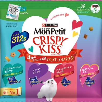 モンプチ クリスピーキッス バラエティパック 4種のチキン&お魚　312g