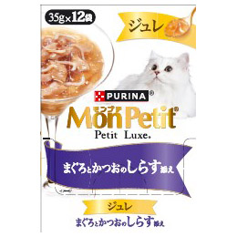 モンプチ　プチリュクス　ジュレ　まぐろとかつおのしらす添え　３５ｇ×１２Ｐ　４２０ｇ