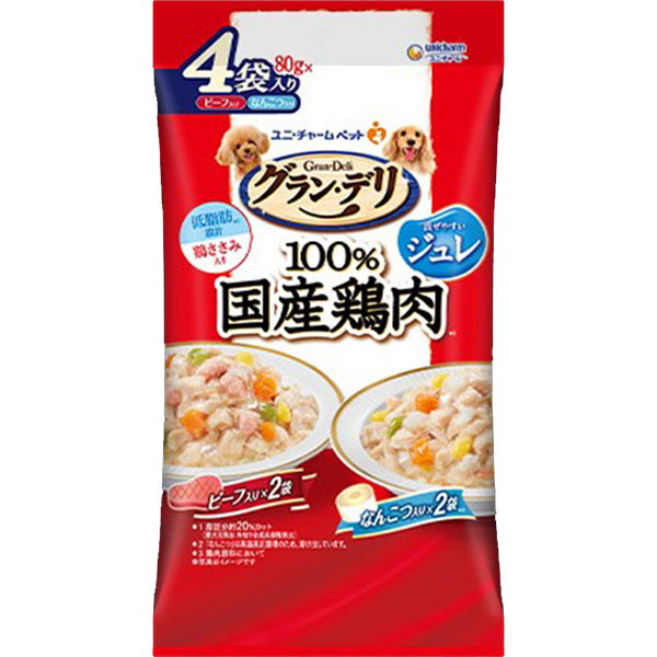 グラン･デリ鶏ささみパウチジュレ成犬ビーフ･なんこつ　80g×4