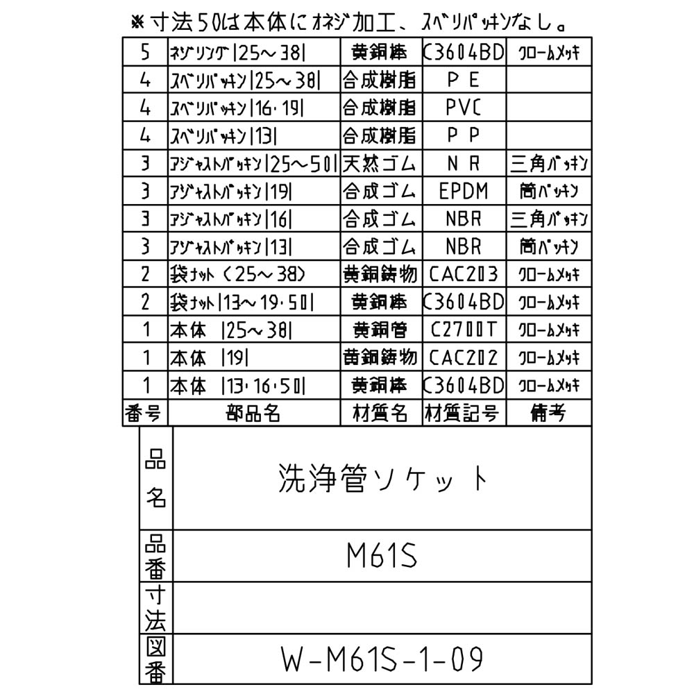 洗浄管ソケット　M61S-32