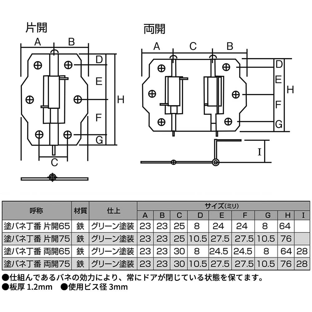 塗バネ丁番 片　75